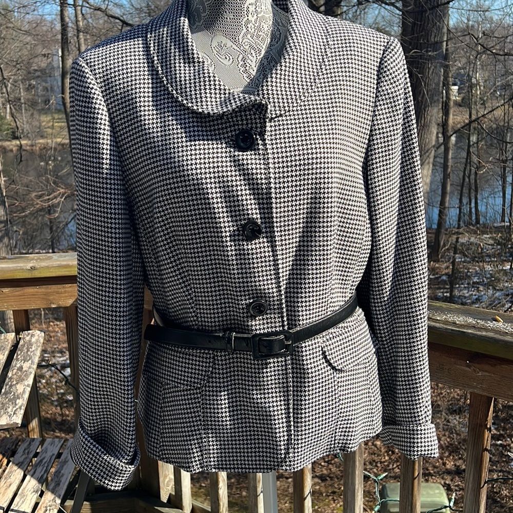 John Meyer Houndstooth Jacket Black Houndstooth Belt Size 14